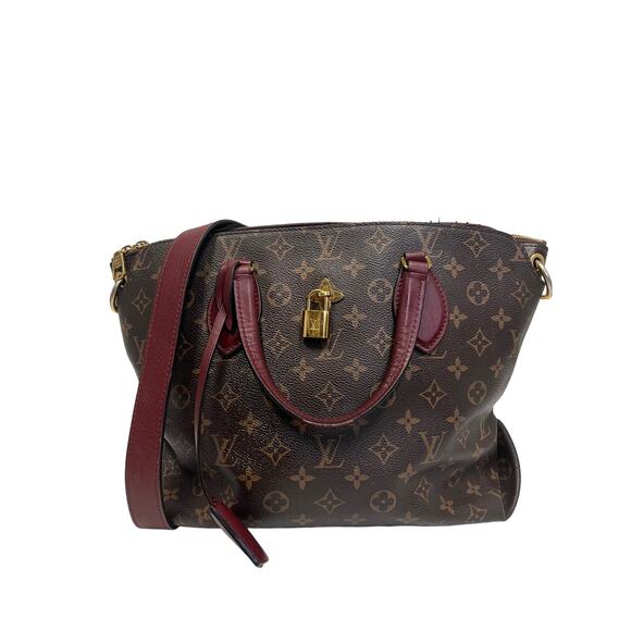 LOUIS VUITTON Brown Leather Canvas Monogram Lock Shoulder Flower Tote Bag - Picture 2 of 16